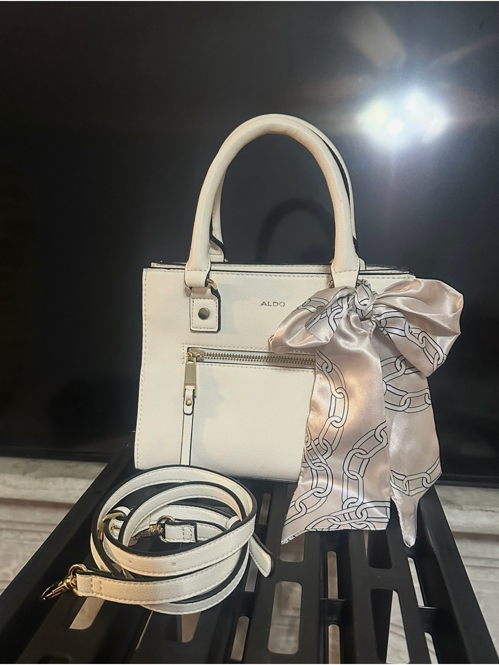 ALDO White Structured Top-Handle Bag with Scarf